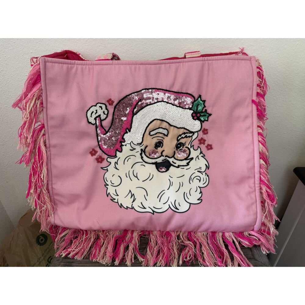 Jane Marie Pink Fringe Tote Bag Sequin Santa Christmas Boho Bag